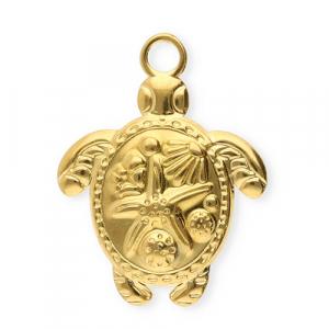 Bedels van Stainless steel Roestvrij staal (RVS) turtle with starfish Gold