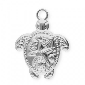 Bedels van Stainless steel Roestvrij staal (RVS) turtle with starfish Silver