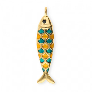 Bedels van Stainless steel Roestvrij staal (RVS) fish Gold-petrol green-orange-black