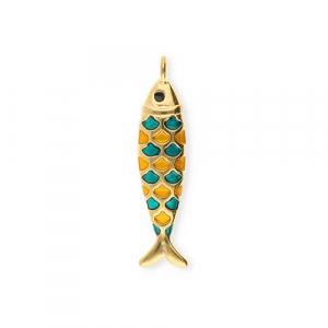 Bedels van Stainless steel Roestvrij staal (RVS) fish Gold-petrol green-orange-black