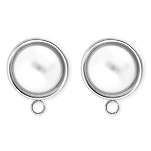 BY31&reg; Benodigdheden van Stainless steel Roestvrij staal (RVS) oorbellen&nbsp;/&nbsp;oorstekers round with imitation pearl with loop Silver-white