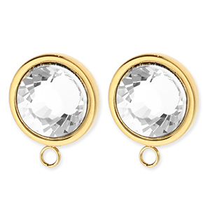 BY31&reg; Benodigdheden van Stainless steel Roestvrij staal (RVS) oorbellen&nbsp;/&nbsp;oorstekers round with crystal with loop Gold-crystal