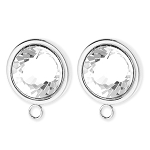 BY31&reg; Benodigdheden van Stainless steel Roestvrij staal (RVS) oorbellen&nbsp;/&nbsp;oorstekers round with crystal with loop Silver-crystal
