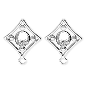 BY31&reg; Benodigdheden van Stainless steel Roestvrij staal (RVS) oorbellen&nbsp;/&nbsp;oorstekers rhombus with crystal with loop Silver-crystal