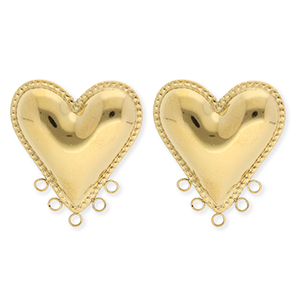 BY31&reg; Benodigdheden van Stainless steel Roestvrij staal (RVS) oorbellen&nbsp;/&nbsp;oorstekers heart with 5 loops Gold