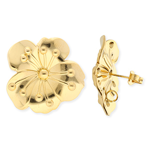 BY31&reg; Benodigdheden van Stainless steel Roestvrij staal (RVS) oorbellen&nbsp;/&nbsp;oorstekers flower with loop Gold