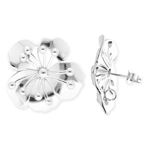 BY31&reg; Benodigdheden van Stainless steel Roestvrij staal (RVS) oorbellen&nbsp;/&nbsp;oorstekers flower with loop Silver
