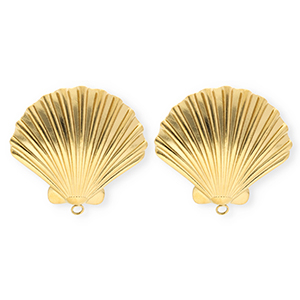 BY31&reg; Benodigdheden van Stainless steel Roestvrij staal (RVS) oorbellen&nbsp;/&nbsp;oorstekers shell with loop Gold