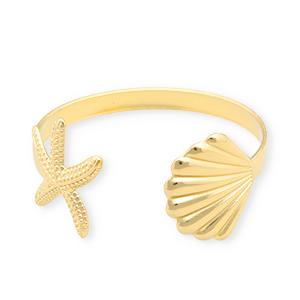 Armbanden van Stainless steel Roestvrij staal (RVS) bangle shell & starfish Gold