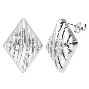 Benodigdheden van Stainless steel Roestvrij staal (RVS) oorbellen / oorsteker rhombus with loop Silver
