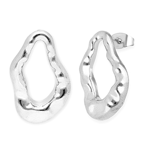 Oorbellen van Stainless steel Roestvrij staal (RVS) oorsteker drop Silver