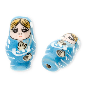 Keramiek kraal matryoshka Blue-white