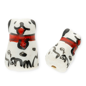 Keramiek kraal dog White-red-black