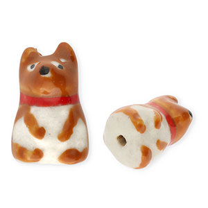 Keramiek kraal dog Brown-red-off white-black