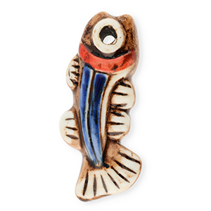 Keramiek hanger fish Brown-white-dark blue-red