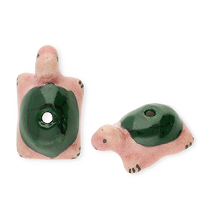 Keramiek kraal turtle Dark green-vintage pink-black