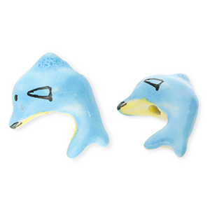Keramiek kraal dolphin Blue-yellow-black