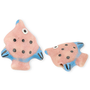 Keramiek kraal fish Vintage pink-blue-black