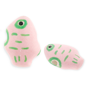 Keramiek kraal fish Pink-light green-black