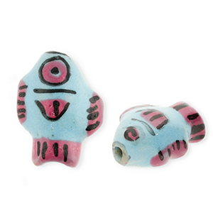 Keramiek kraal fish Light blue-pink-black