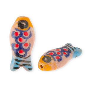Keramiek kraal fish Vintage pink-orange-blue-red-black