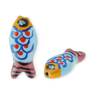 Keramiek kraal fish Blue-orange-vintage pink-red-black