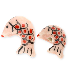 Keramiek kraal fish Vintage pink-red-black