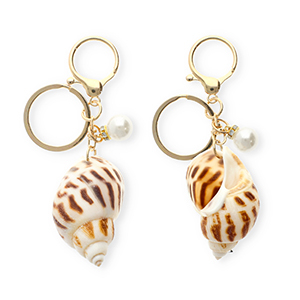 Sleutelhangers shell with pearl Brown-gold