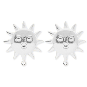 BY31&reg; Benodigdheden van Stainless steel Roestvrij staal (RVS) oorbellen&nbsp;/&nbsp;oorstekers sun with face with loop Silver