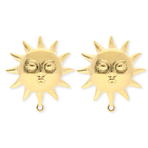 BY31&reg; Benodigdheden van Stainless steel Roestvrij staal (RVS) oorbellen&nbsp;/&nbsp;oorstekers sun with face with loop Gold