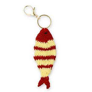 Sleutelhangers gehaakt fish Gold-bordeaux red-beige