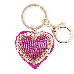 Sleutelhangers heart Gold-fuchsia-white