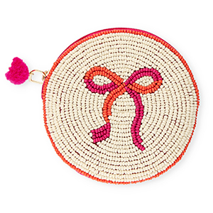 Portemonnee round with bow Off white-fuchsia-warm orange