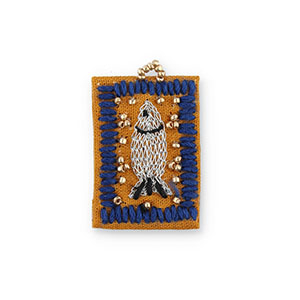 Handgemaakte bedels van stof fish Brown-dark blue-silver-gold