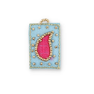 Handgemaakte bedels van stof drop Light blue-fuchsia-gold