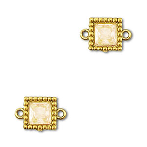 Tussenstukken van Stainless steel Roestvrij staal (RVS) zirkonia square Gold-light orange