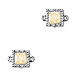Tussenstukken van Stainless steel Roestvrij staal (RVS) zirkonia square Silver-light orange