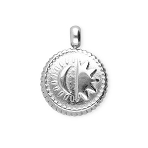 BY31&reg; Bedels van Stainless steel Roestvrij staal (RVS) round with sun & moon Silver