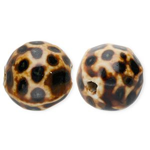 Keramiek kraal 15mm with dots Dark brown-light brown