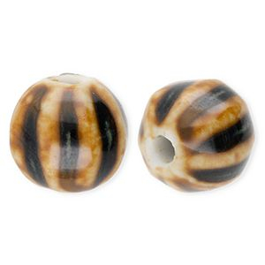 Keramiek kraal 11mm with stripes Dark brown-light brown