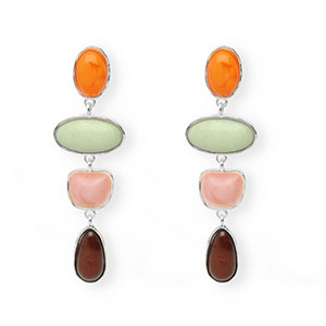 Musthave oorbellen&nbsp;/&nbsp;oorstekers met RVS steker Silver-warm orange-green-pink-brown