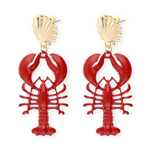 Musthave oorbellen&nbsp;/&nbsp;oorstekers enamel shell & lobster met RVS steker Gold-dark red