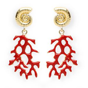 Musthave oorbellen&nbsp;/&nbsp;oorstekers enamel shell & coral met RVS steker Gold-dark red