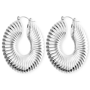 Statement oorbellen&nbsp;/&nbsp;creolen circle ridged met RVS steker Silver