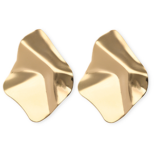 Statement oorbellen&nbsp;/&nbsp;oorstekers organic rhombus met RVS steker Gold