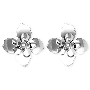 Statement oorbellen&nbsp;/&nbsp;oorstekers flower met RVS steker Silver