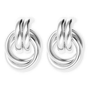 Statement oorbellen&nbsp;/&nbsp;oorstekers double ring met RVS steker Silver