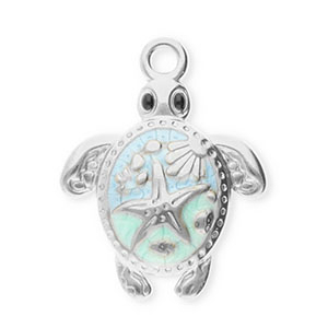 Bedels van Stainless steel Roestvrij staal (RVS) turtle Silver-mint green-light blue