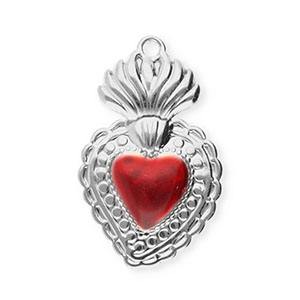 Bedels van Stainless steel Roestvrij staal (RVS) heart Silver-red