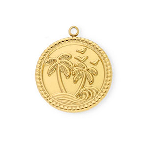 Bedels van Stainless steel Roestvrij staal (RVS) round with palmtree Gold
